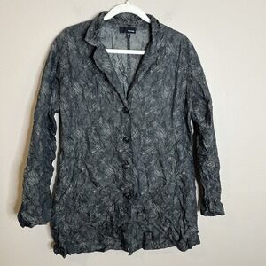 Sun Kim Jacket Boyfriend Crinkle Textured Grey Black S Lagenlook Artsy Art Teach